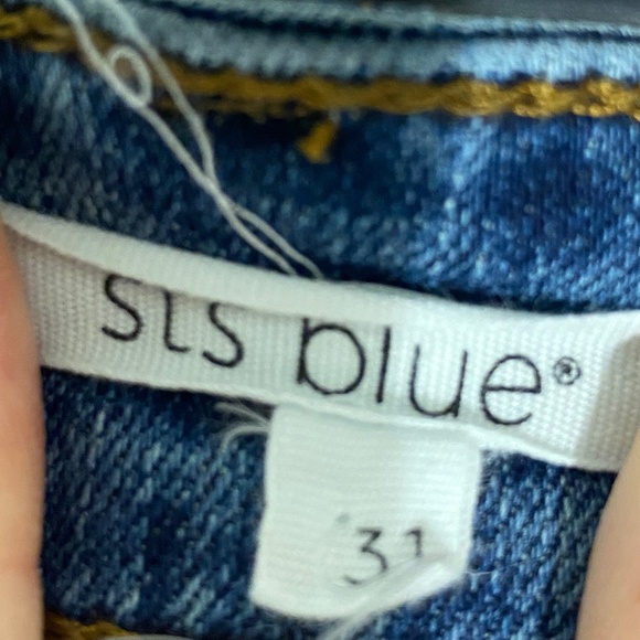 WOMANS STS BLUE DISTRESSED SKINNY JEAN SIZE 31 DARK WASH - Picture 2 of 3